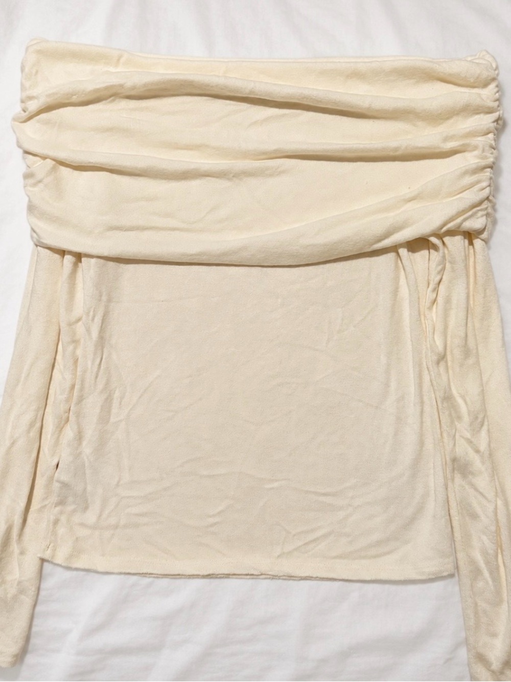 Ivory Cream Off-Shoulder Long Sleeve Top